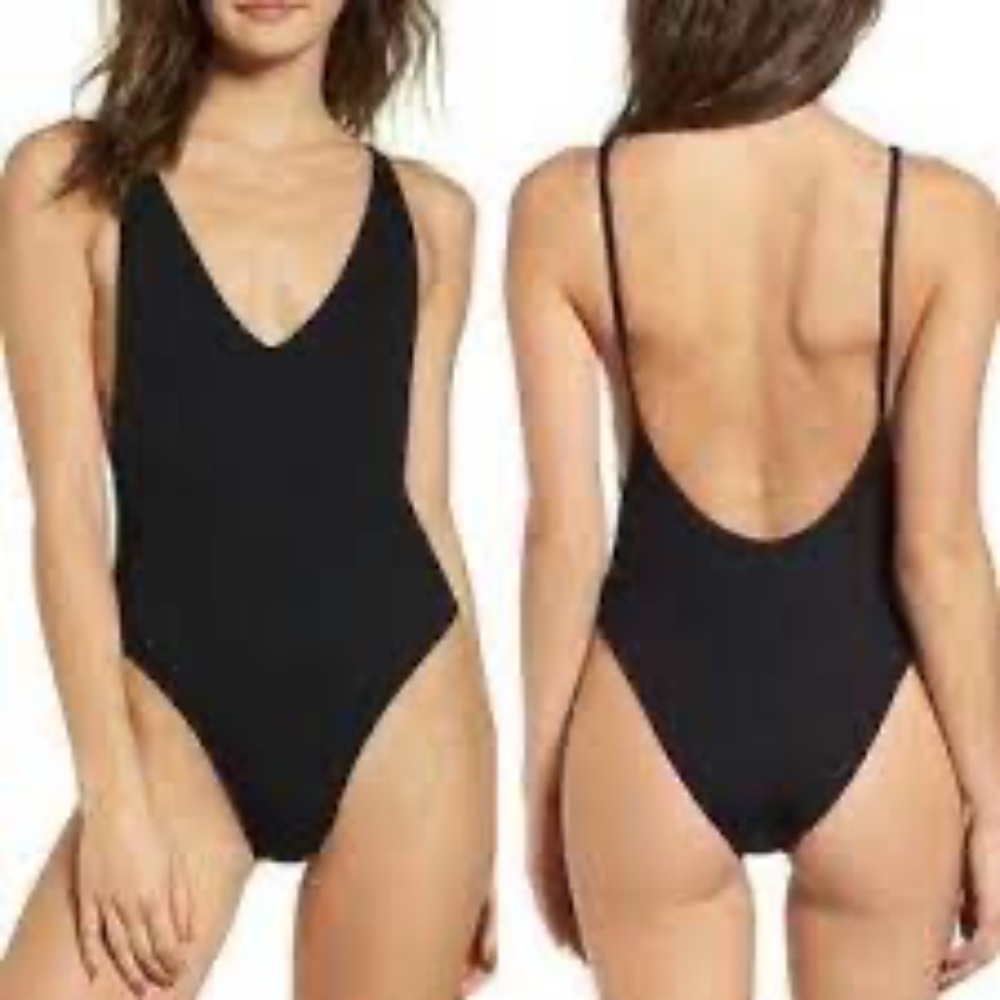 Topshop black plunging one piece swimsuit from Nordstrom